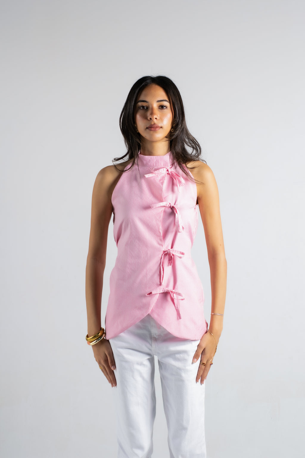 Ribboned Halter Shirt- baby pink