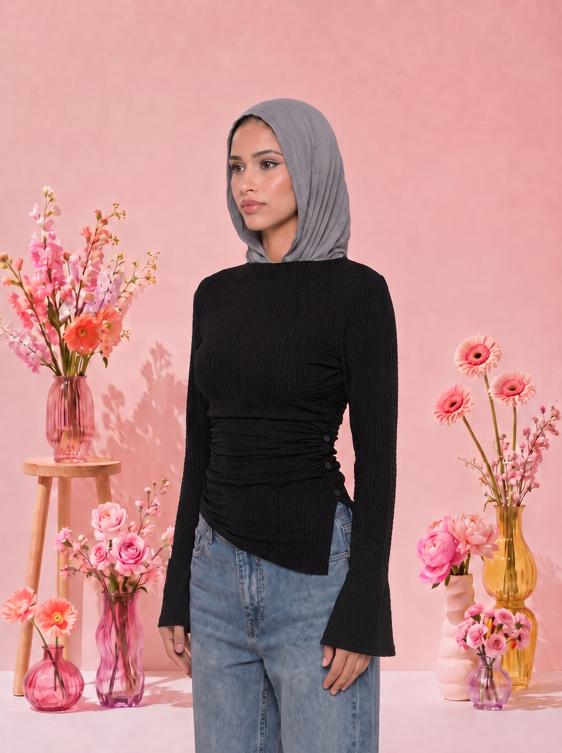 Side buttoned long sleeve top