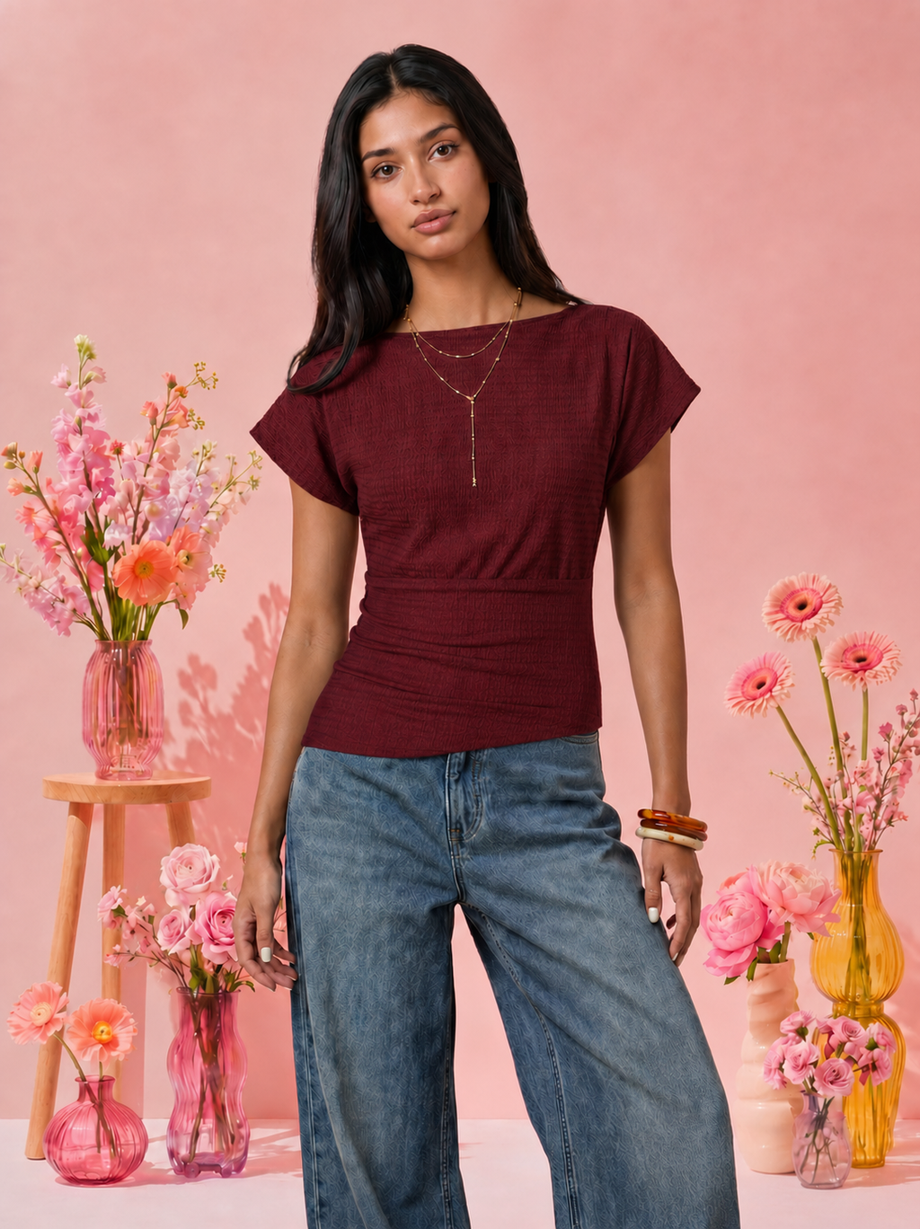 Side Buttoned Flow Top - MAROON