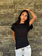 Short sleeve side buttoned Top-BLACK