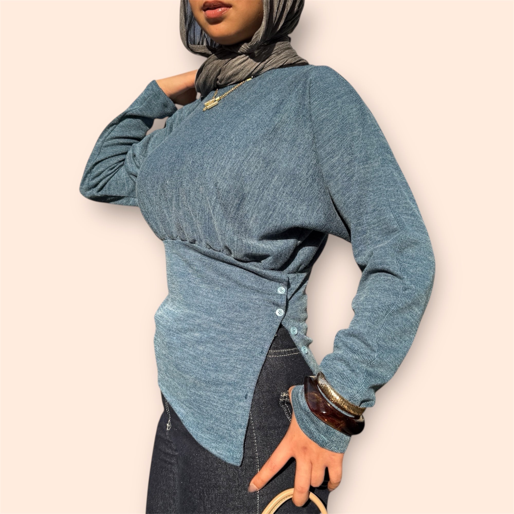 Side-Buttoned Knit Top